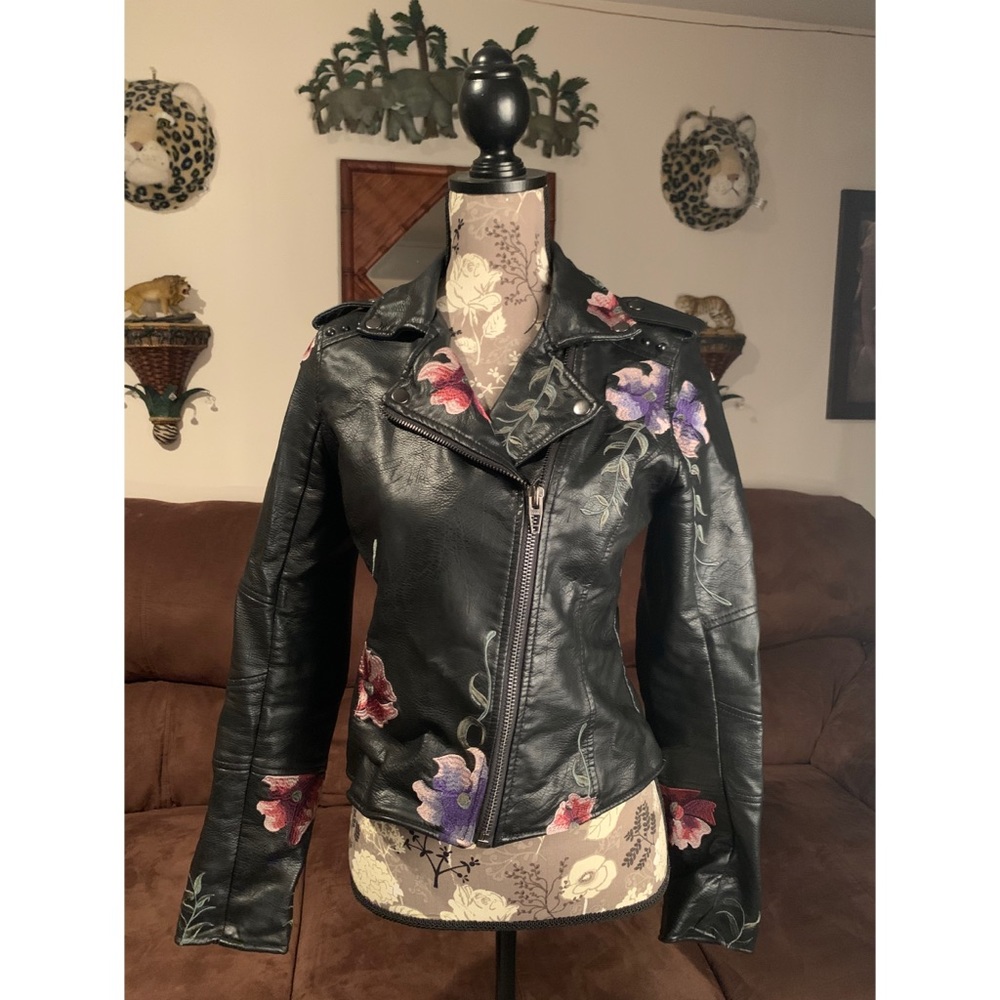 Floral faux Leather jacket